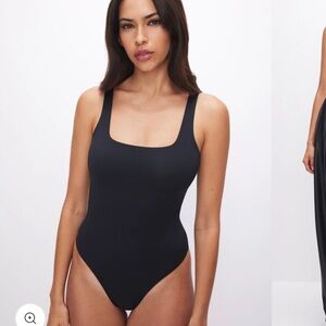 NWT Good American Black Thong Square Neck Stretchy Bodysuit size L